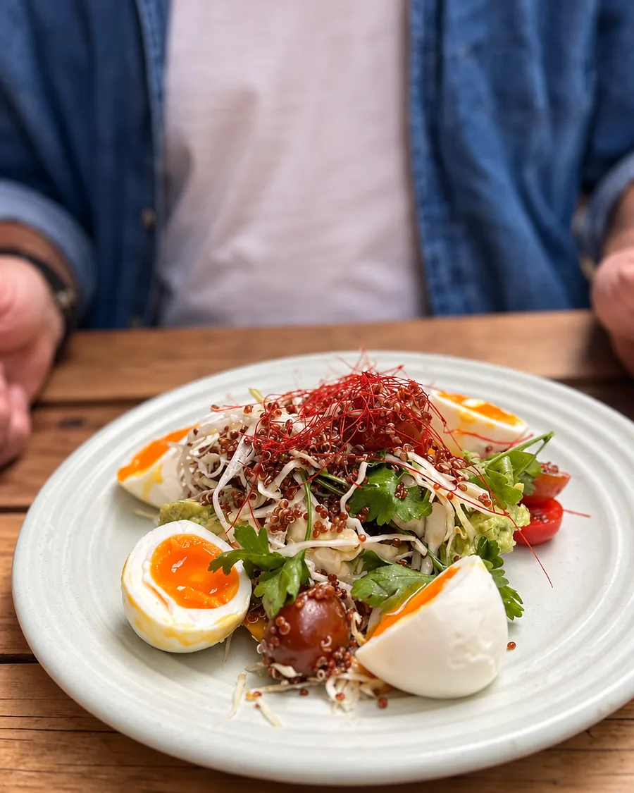 A guest seated with a plate inside Special mention cafe