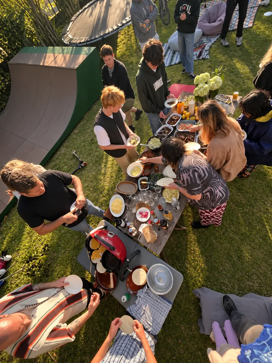 Guests sharing a meal outdoors at a Special mention gathering